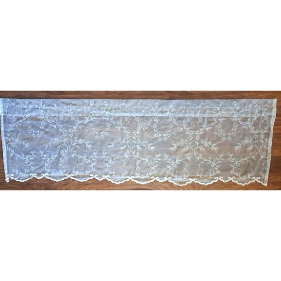 Ivory Lace Valance Textured Vines Flowers Coquette Cottage Country 53x17 - Picture 1 of 4